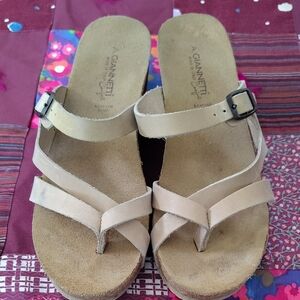 A. Giannetti Nude/Tan Leather Platform Sandals